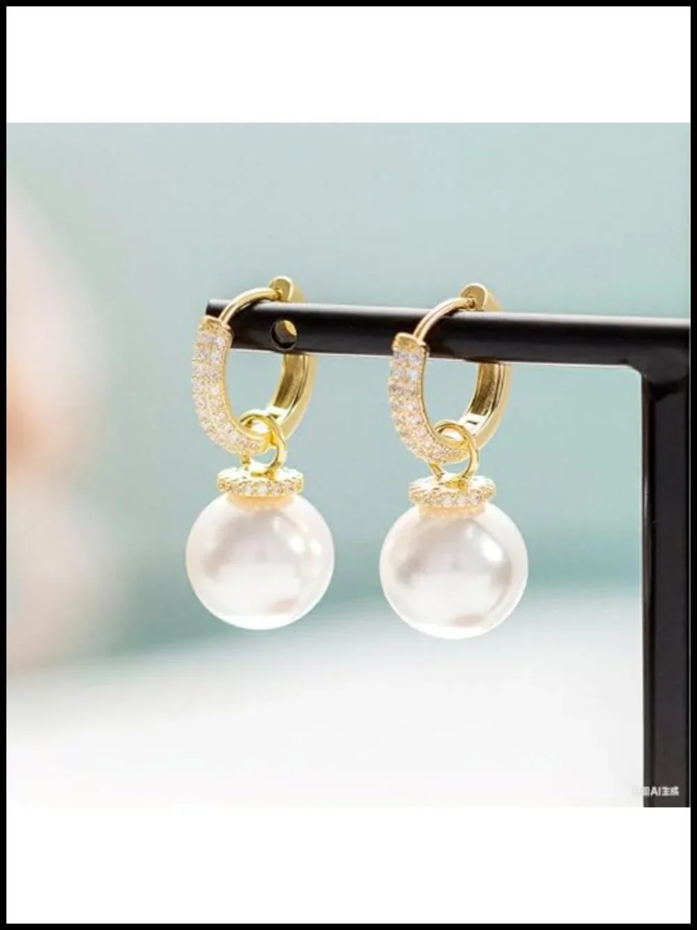 Pearl Drop Huggie Earrings Women 14K Gold Plated Dainty Cubic Zirconia Hoop